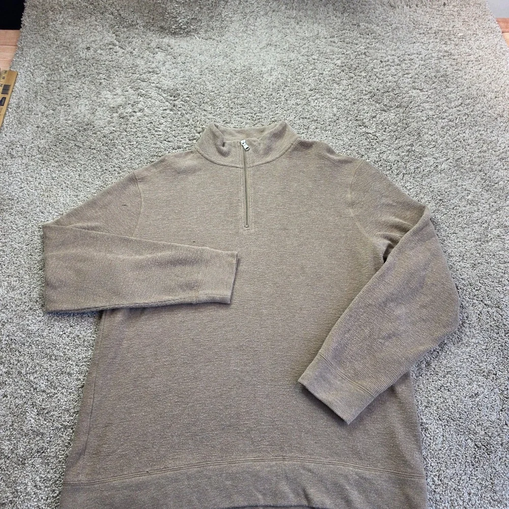 Banana Republic Quarter Zip Pullover Mens XL Tan Waffle Knit Preppy Sweater